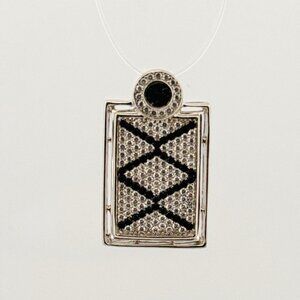Brand New Sterling Silver 925 Square Pendant Encrusted w/ White & Black Crystals
